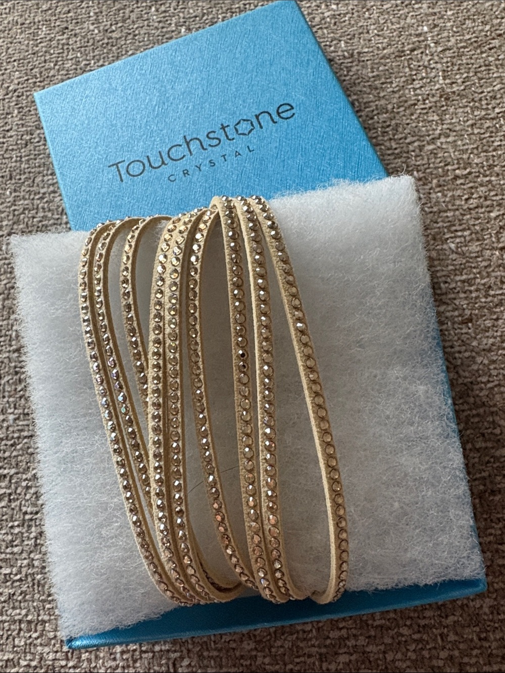 Touchstone Crystal-Embellished Triple Wrap Leather Bracelet - Golden